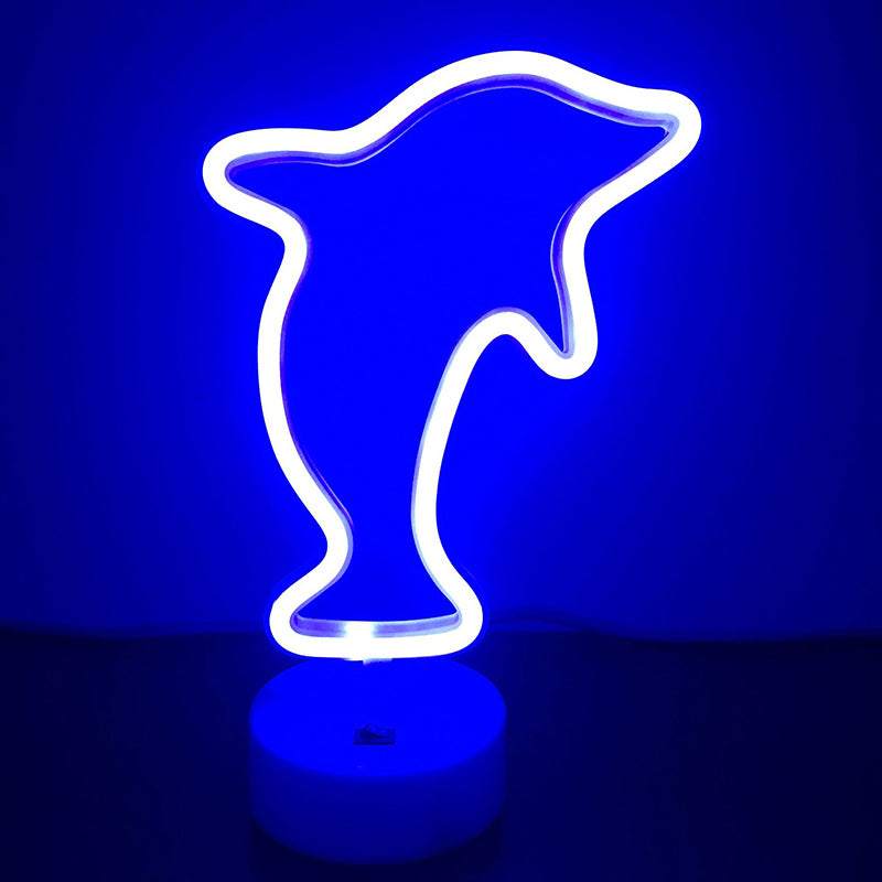 Plastic Dolphin Night Lamp Minimalist Battery Operated LED Table Lighting in White Clearhalo 'Night Lights' 'Wall Lights' Lighting' 2016945