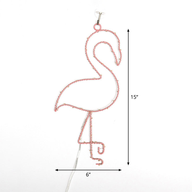 Metal Flamingo Wall Light Simplicity Battery Operated LED Pink Night Table Lamp Clearhalo 'Night Lights' 'Wall Lights' Lighting' 2017021