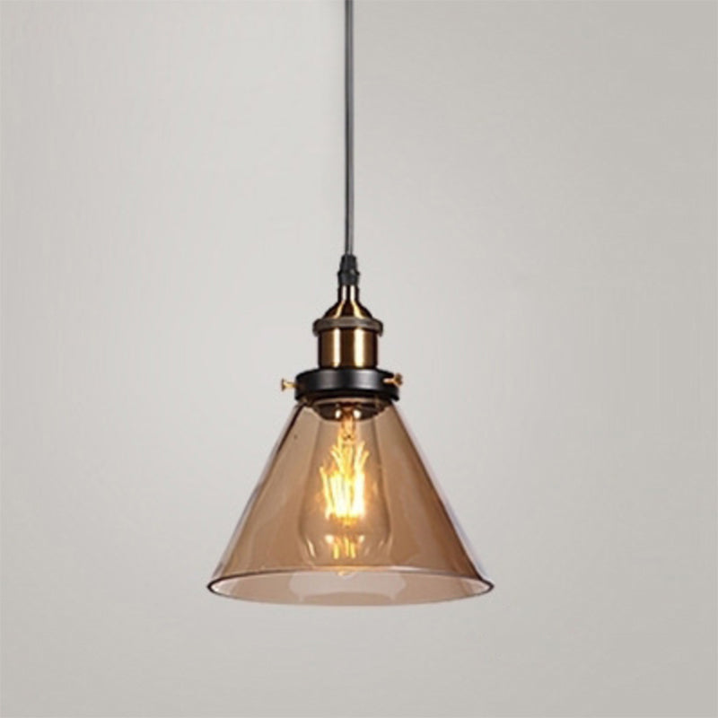 1 Bulb Drop Pendant Farmhouse Dining Room Hanging Ceiling Light with Geometry Glass Shade Tan B Clearhalo 'Ceiling Lights' 'Industrial Pendants' 'Industrial' 'Middle Century Pendants' 'Pendant Lights' 'Pendants' 'Tiffany' Lighting' 2017541