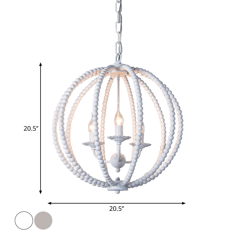 Wood Ceiling Chandelier Beaded Sphere Traditional Pendulum Light with Inner Candelabra Design Clearhalo 'Ceiling Lights' 'Chandeliers' Lighting' options 2017589