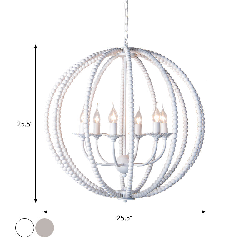 Wood Ceiling Chandelier Beaded Sphere Traditional Pendulum Light with Inner Candelabra Design Clearhalo 'Ceiling Lights' 'Chandeliers' Lighting' options 2017595