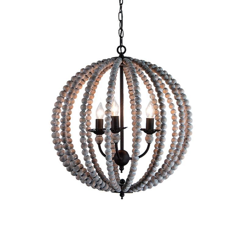 Wood Ceiling Chandelier Beaded Sphere Traditional Pendulum Light with Inner Candelabra Design Clearhalo 'Ceiling Lights' 'Chandeliers' Lighting' options 2017597