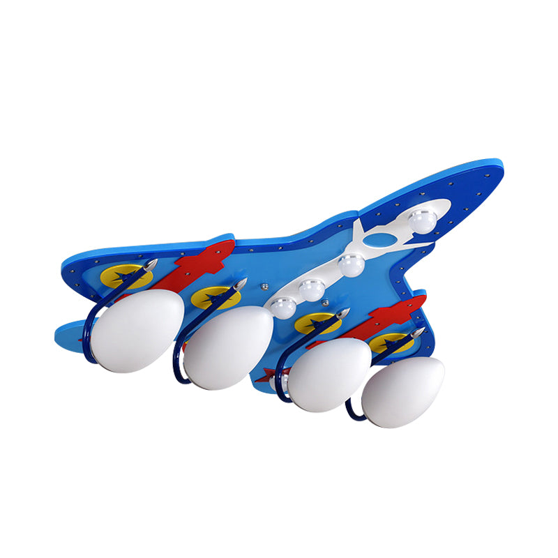 Wooden Attack Airplane Ceiling Light 4 Heads Cartoon Flush Mount Light in Blue for Nursing Room Clearhalo 'Ceiling Lights' 'Close To Ceiling Lights' 'Close to ceiling' 'Glass shade' 'Glass' 'Pendant Lights' Lighting' 201781