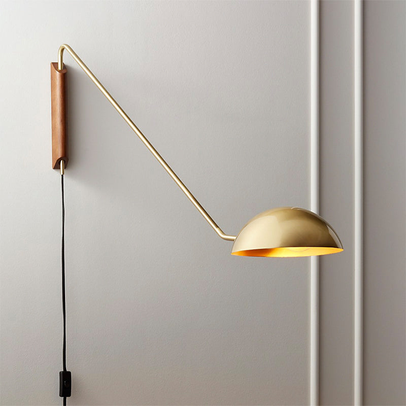 1 Head Bedside Wall Lamp Sconce Modernism Swing Arm Wall Hanging Light with Dome Metal Shade Gold Clearhalo 'Cast Iron' 'Glass' 'Industrial' 'Modern wall lights' 'Modern' 'Tiffany' 'Traditional wall lights' 'Wall Lamps & Sconces' 'Wall Lights' Lighting' 2017839