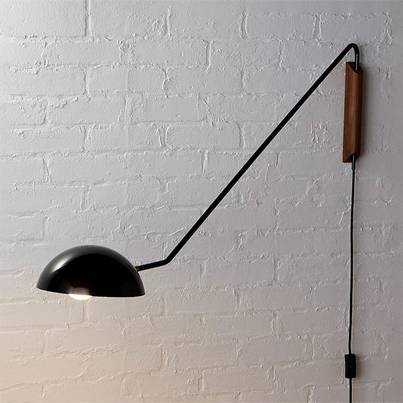 1 Head Bedside Wall Lamp Sconce Modernism Swing Arm Wall Hanging Light with Dome Metal Shade Black Clearhalo 'Cast Iron' 'Glass' 'Industrial' 'Modern wall lights' 'Modern' 'Tiffany' 'Traditional wall lights' 'Wall Lamps & Sconces' 'Wall Lights' Lighting' 2017840