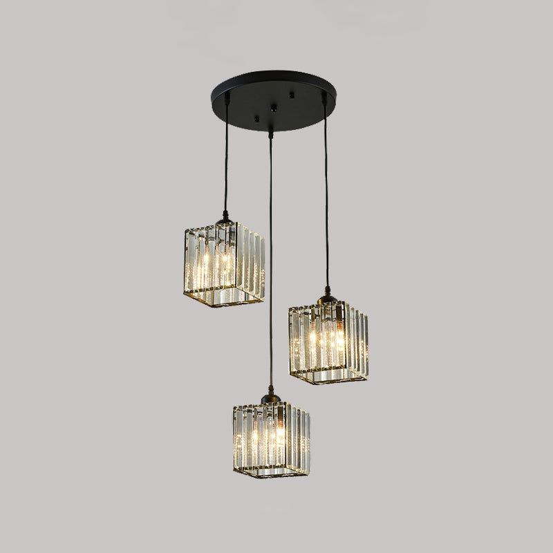 Crystal Geometrical Cluster Pendant Traditional 3-Light Dining Room Ceiling Lamp Clearhalo 'Ceiling Lights' 'Pendant Lights' 'Pendants' Lighting' 2018223