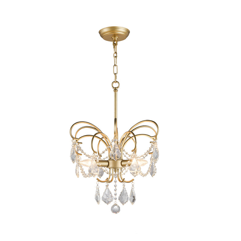 Butterfly-Shaped Living Room Chandelier Rural Metal 3-Light Brass Hanging Pendant Light with Crystal Accent Brass Clearhalo 'Ceiling Lights' 'Chandeliers' Lighting' options 2018452_bcb07e14-7484-4c58-afcd-59028ba4682f