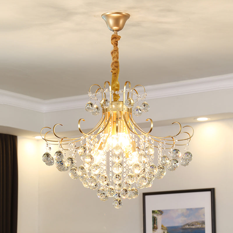 LED Crystal Ceiling Chandelier Traditional Gold Flared Shape Living Room Suspension Lighting Fixture Clearhalo 'Ceiling Lights' 'Chandeliers' Lighting' options 2018455