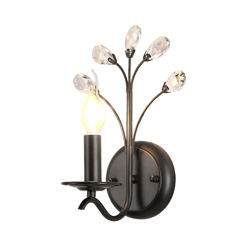 Metal Black Wall Light Fixture Candelabra 1 Bulb Traditional Wall Sconce with Crystal Accent Black D Clearhalo 'Wall Lamps & Sconces' 'Wall Lights' Lighting' 2018513