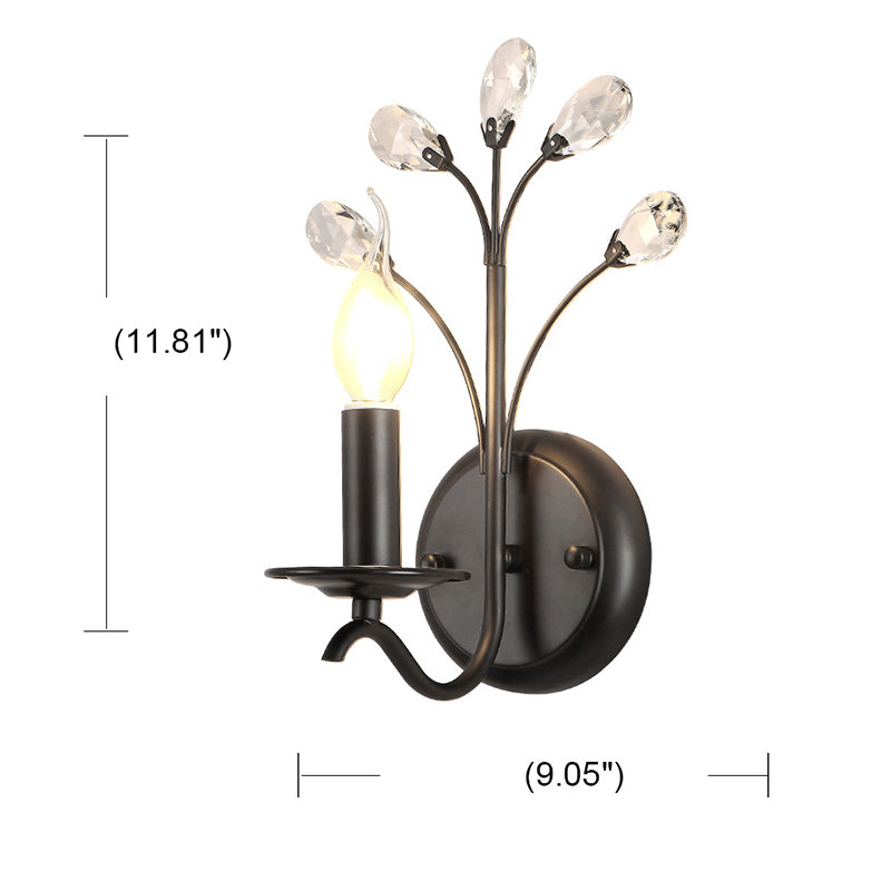 Metal Black Wall Light Fixture Candelabra 1 Bulb Traditional Wall Sconce with Crystal Accent Clearhalo 'Wall Lamps & Sconces' 'Wall Lights' Lighting' 2018514