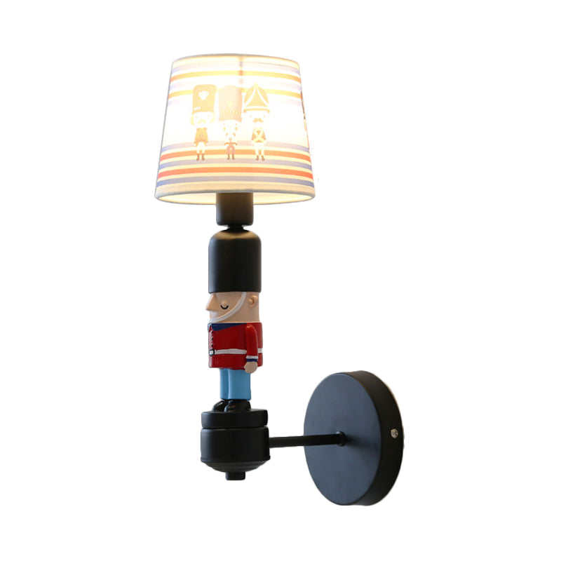 Soldier Bedroom Sconce Light with Tapered Shade Fabric 1 Head American Style Wall Lamp Clearhalo 'Wall Lamps & Sconces' 'Wall Lights' Lighting' 202116