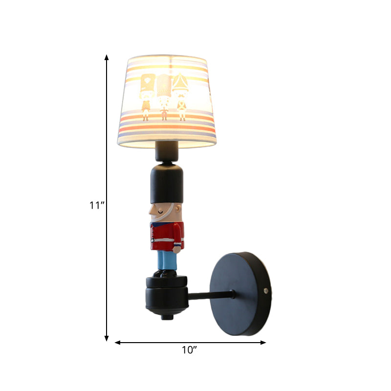 Soldier Bedroom Sconce Light with Tapered Shade Fabric 1 Head American Style Wall Lamp Clearhalo 'Wall Lamps & Sconces' 'Wall Lights' Lighting' 202117