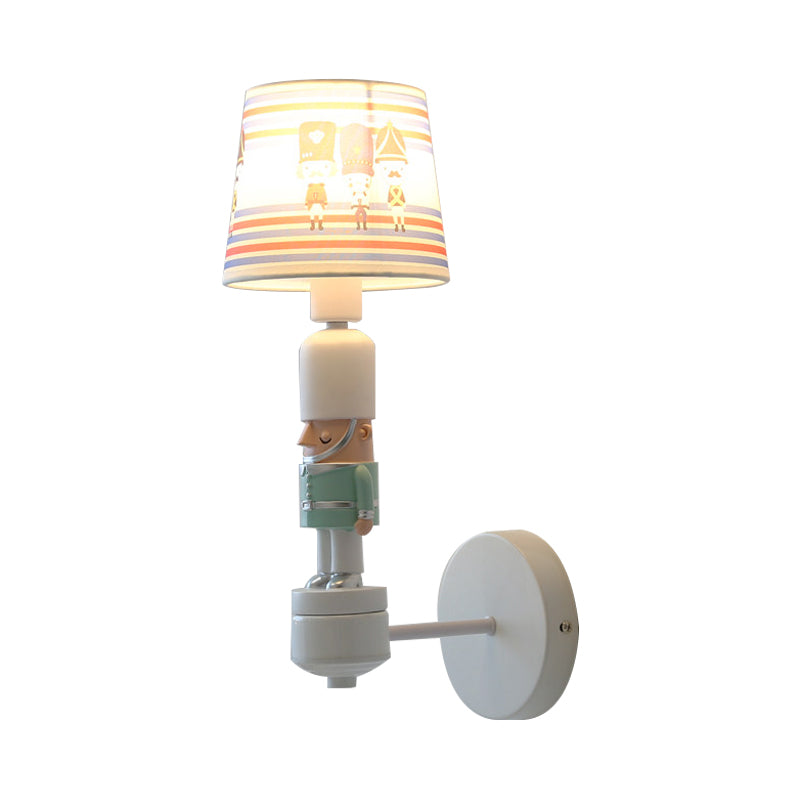 Soldier Bedroom Sconce Light with Tapered Shade Fabric 1 Head American Style Wall Lamp Clearhalo 'Wall Lamps & Sconces' 'Wall Lights' Lighting' 202121