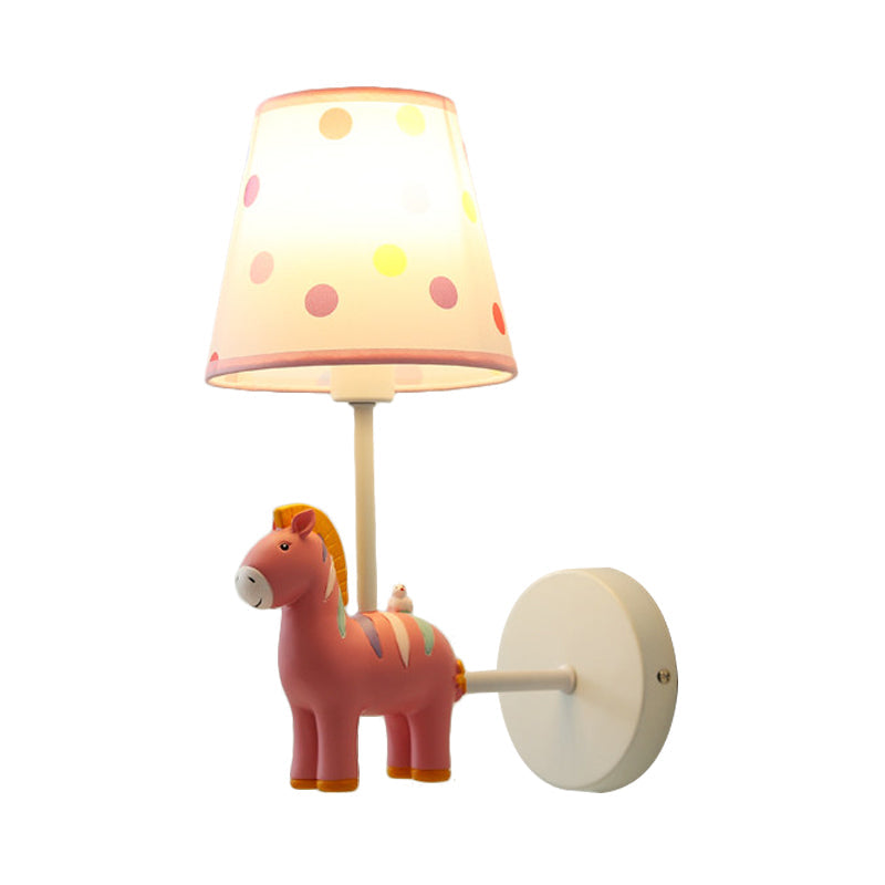 Resin Horse Wall Lamp with Tapered Shade Girls Bedroom One Bulb Lovely Kids Wall Light Clearhalo 'Wall Lamps & Sconces' 'Wall Lights' Lighting' 202130