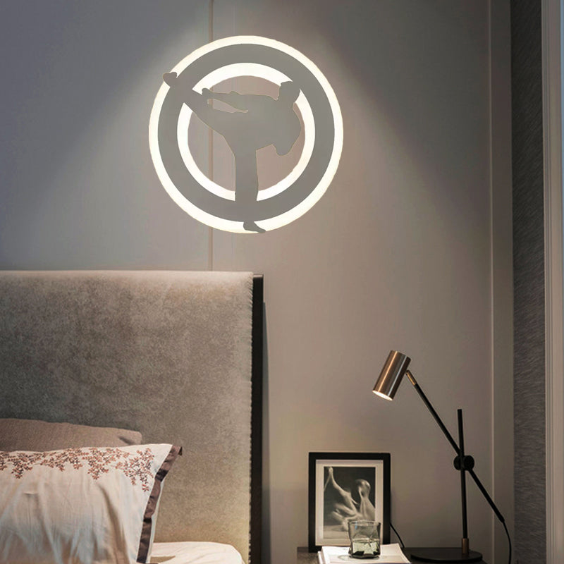 Kung Fu Kids Bedroom Wall Light Acrylic Sport Style Wall Lamp in White Finish White Right Clearhalo 'Wall Lamps & Sconces' 'Wall Lights' Lighting' 202304