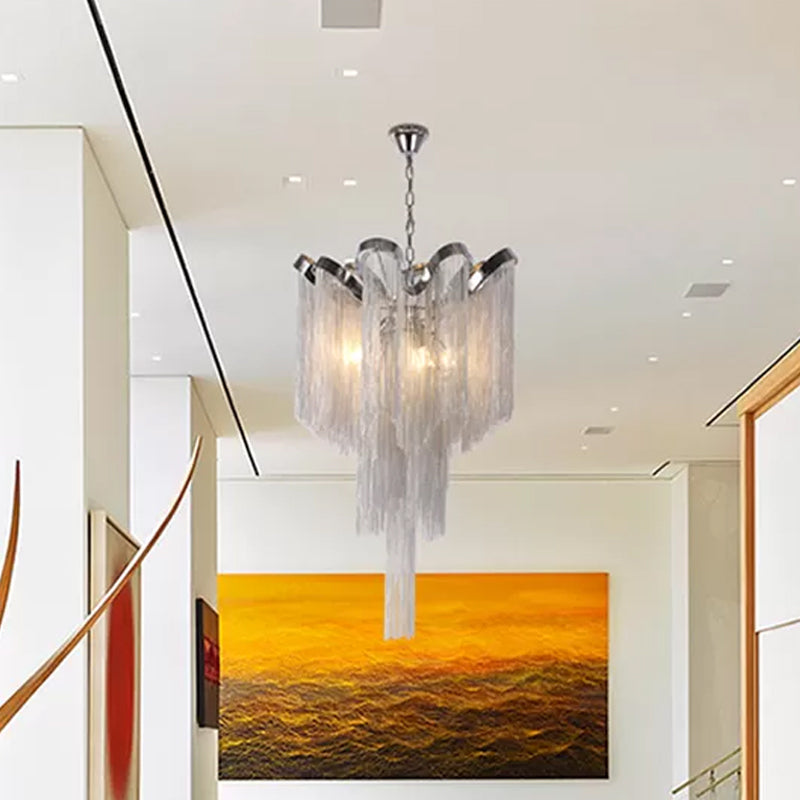 Waterfall Corridor Pendant Chandelier Aluminum LED Modern Pendulum Light in Silver Silver Clearhalo 'Ceiling Lights' 'Chandeliers' 'Modern Chandeliers' 'Modern' Lighting' 2024299