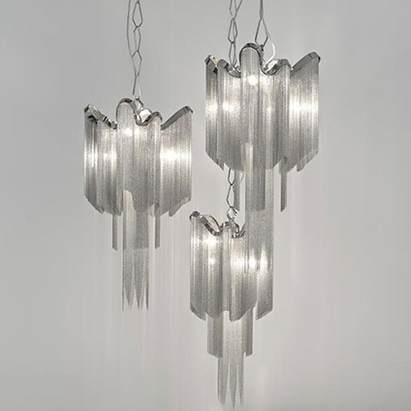 Waterfall Corridor Pendant Chandelier Aluminum LED Modern Pendulum Light in Silver Clearhalo 'Ceiling Lights' 'Chandeliers' 'Modern Chandeliers' 'Modern' Lighting' 2024300