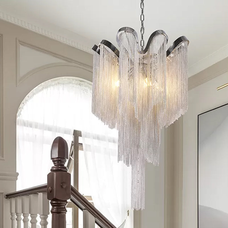 Waterfall Corridor Pendant Chandelier Aluminum LED Modern Pendulum Light in Silver Clearhalo 'Ceiling Lights' 'Chandeliers' 'Modern Chandeliers' 'Modern' Lighting' 2024301