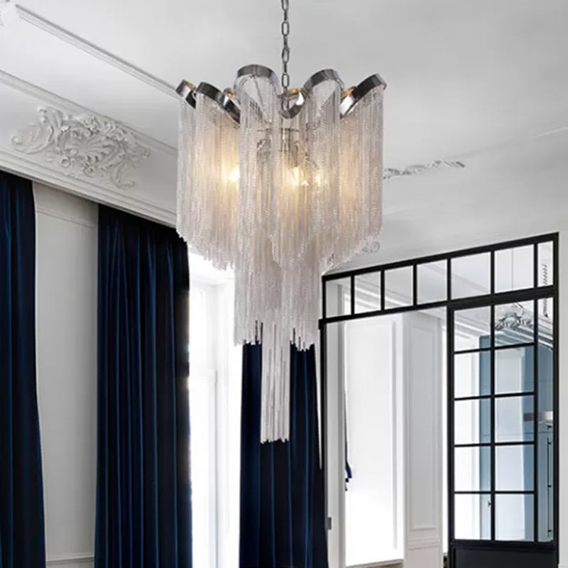 Waterfall Corridor Pendant Chandelier Aluminum LED Modern Pendulum Light in Silver Clearhalo 'Ceiling Lights' 'Chandeliers' 'Modern Chandeliers' 'Modern' Lighting' 2024302