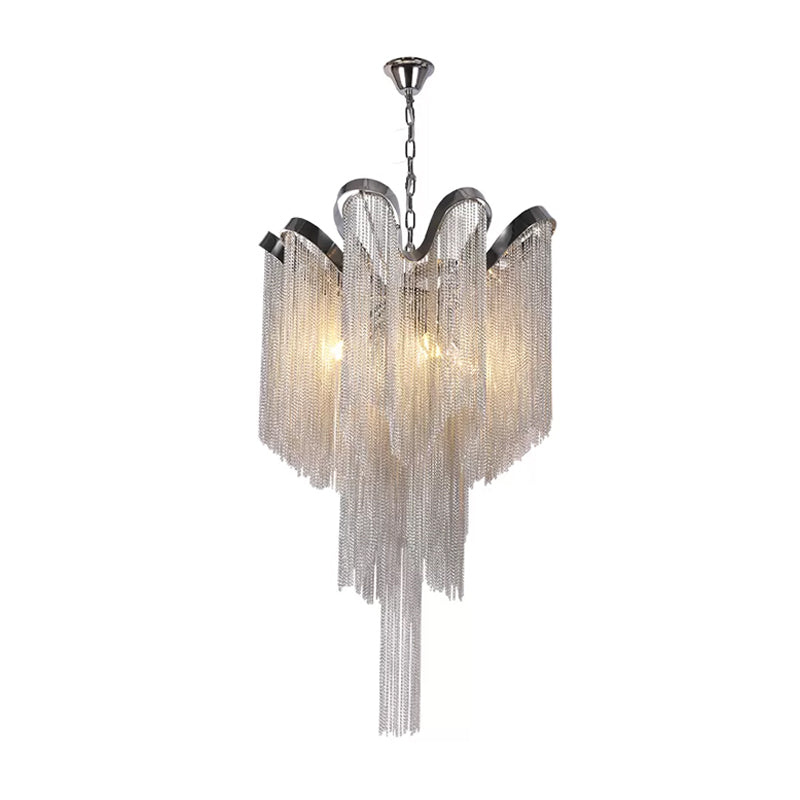 Waterfall Corridor Pendant Chandelier Aluminum LED Modern Pendulum Light in Silver Clearhalo 'Ceiling Lights' 'Chandeliers' 'Modern Chandeliers' 'Modern' Lighting' 2024303