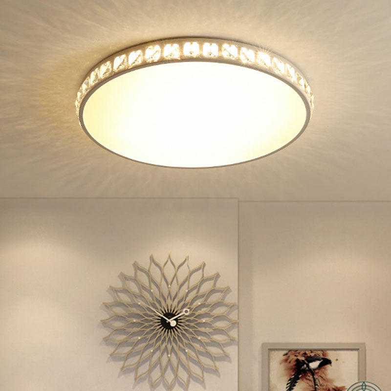 LED Bedroom Flush Mount Fixture Simplicity White Crystal Ceiling Lamp with Geometry Acrylic Shade White Round Clearhalo 'Ceiling Lights' 'Close To Ceiling Lights' 'Close to ceiling' 'Flush mount' Lighting' 2024444