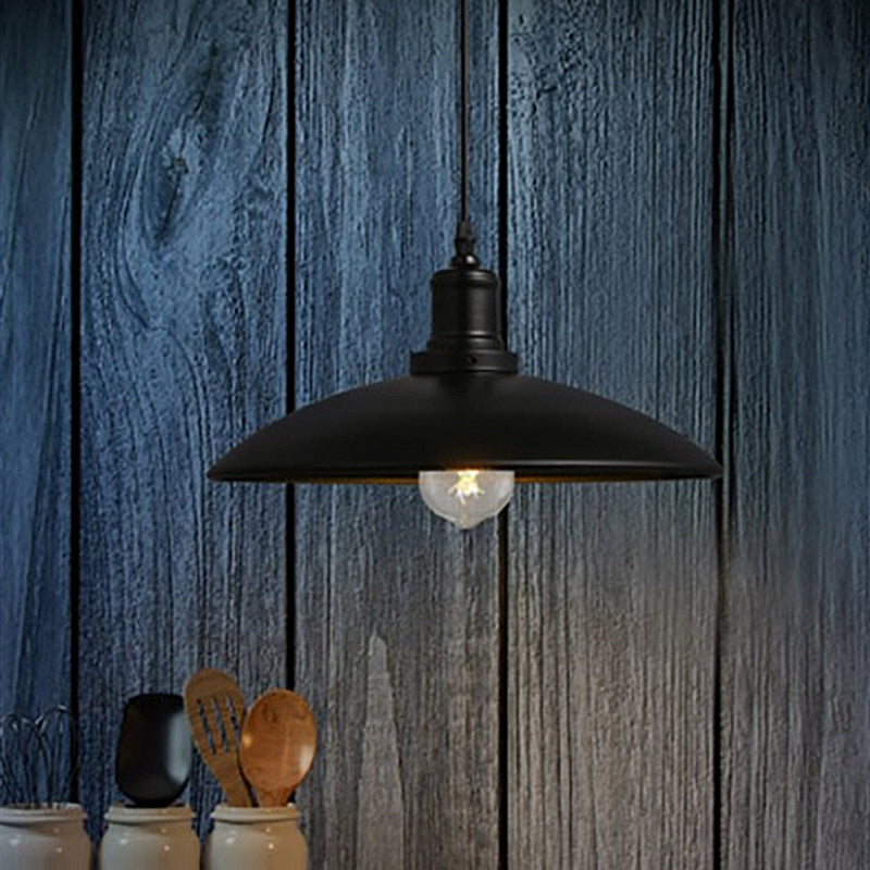 Dome Shaped Metal Pendulum Light Farmhouse 1-Light Dining Room Hanging Lamp Kit Black Clearhalo 'Art Deco Pendants' 'Black' 'Cast Iron' 'Ceiling Lights' 'Ceramic' 'Crystal' 'Industrial Pendants' 'Industrial' 'Metal' 'Middle Century Pendants' 'Pendant Lights' 'Pendants' 'Rustic Pendants' 'Tiffany' Lighting' 2024738