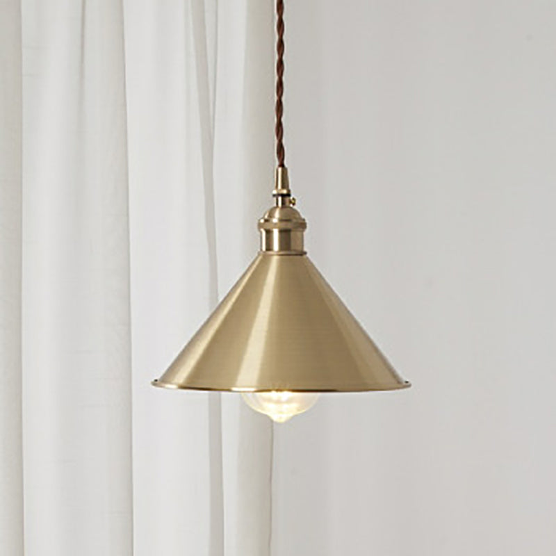 Cone Dining Room Pendant Lamp Rustic Metallic 1 Bulb Brass Finish Down Lighting Clearhalo 'Art Deco Pendants' 'Cast Iron' 'Ceiling Lights' 'Ceramic' 'Crystal' 'Industrial Pendants' 'Industrial' 'Metal' 'Middle Century Pendants' 'Pendant Lights' 'Pendants' 'Tiffany' Lighting' 2024779