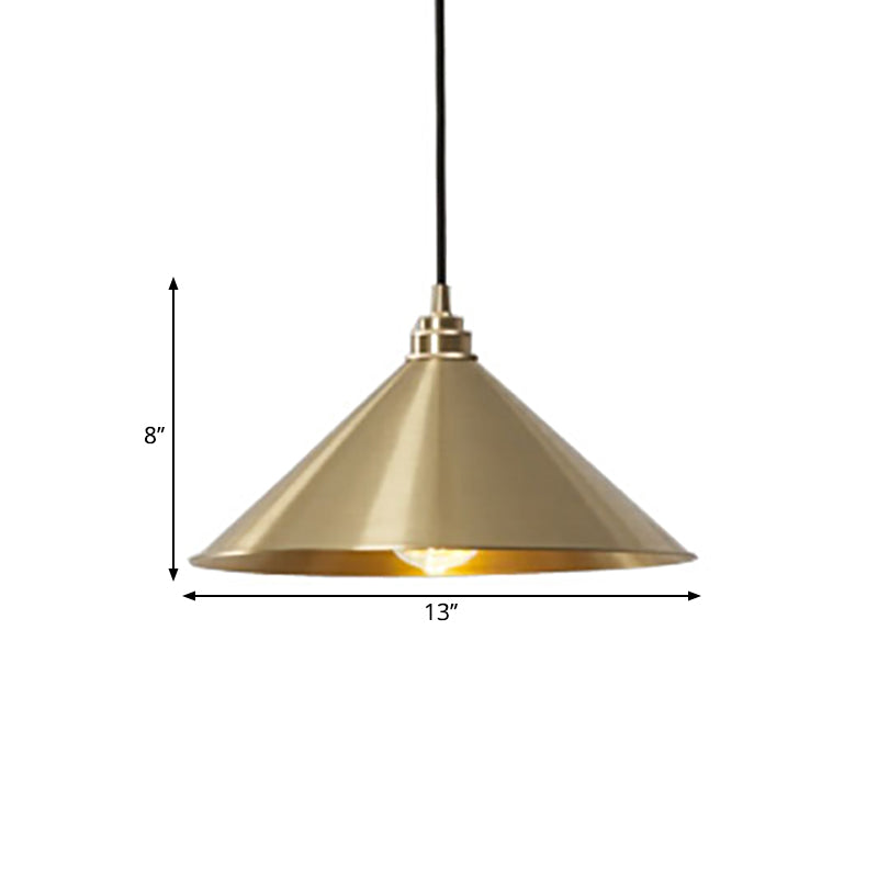 Cone Dining Room Pendant Lamp Rustic Metallic 1 Bulb Brass Finish Down Lighting Clearhalo 'Art Deco Pendants' 'Cast Iron' 'Ceiling Lights' 'Ceramic' 'Crystal' 'Industrial Pendants' 'Industrial' 'Metal' 'Middle Century Pendants' 'Pendant Lights' 'Pendants' 'Tiffany' Lighting' 2024783