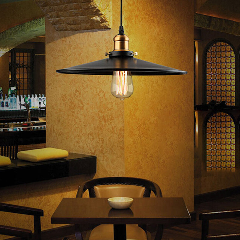 Black 1 Light Pendant Light Fixture Farmhouse Metal Wide Flare Ceiling Suspension Lamp Black Large Clearhalo 'Art Deco Pendants' 'Black' 'Cast Iron' 'Ceiling Lights' 'Ceramic' 'Crystal' 'Industrial Pendants' 'Industrial' 'Metal' 'Middle Century Pendants' 'Pendant Lights' 'Pendants' 'Rustic Pendants' 'Tiffany' Lighting' 2024784