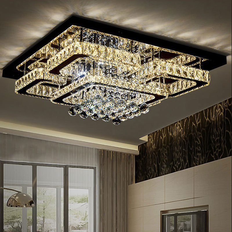 Simplicity Tetragon Flush Mount Lighting Clear Crystal Living Room LED Ceiling Lamp Clear 23.5