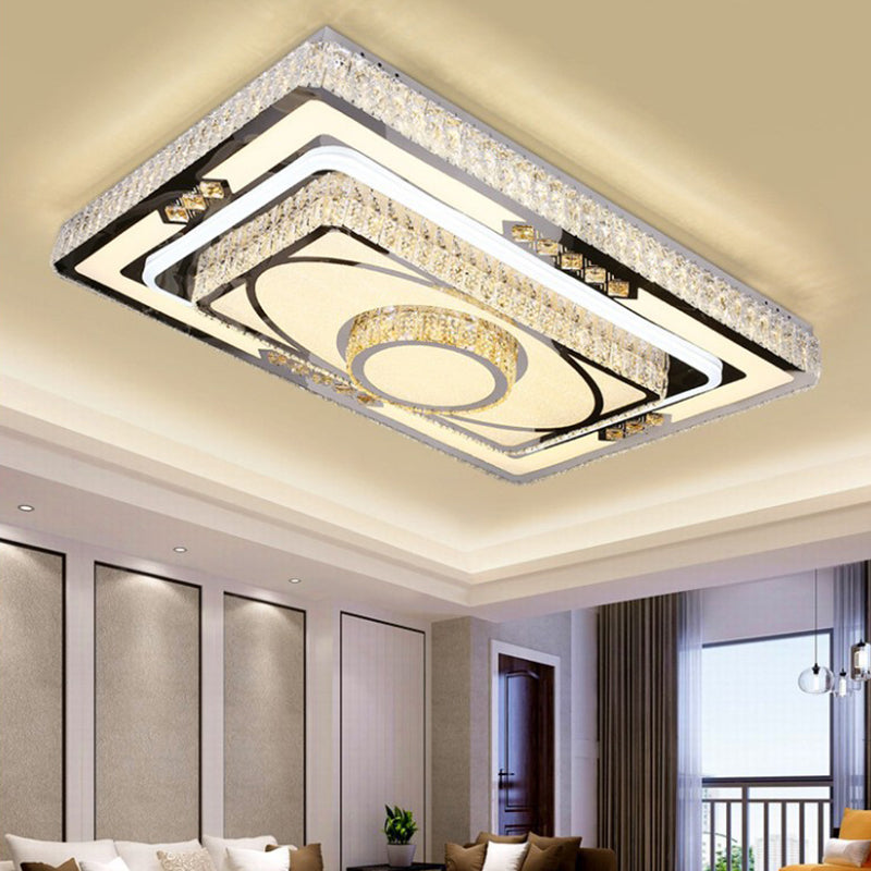 Clear Crystal Layered Flush Light Fixture Modernist Stainless Steel LED Ceiling Lamp for Living Room Clear Clearhalo 'Ceiling Lights' 'Close To Ceiling Lights' 'Close to ceiling' 'Flush mount' Lighting' 2025024