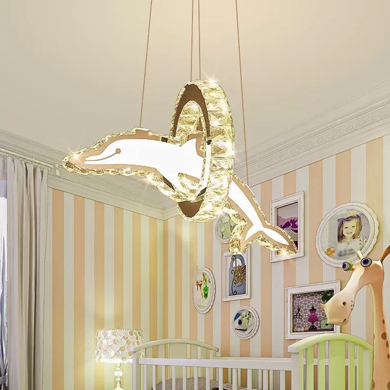 Clear Crystal Dolphin Hanging Chandelier Minimalistic LED Pendant Lighting for Dining Room Clearhalo 'Ceiling Lights' 'Chandeliers' 'Clear' 'Industrial' 'Modern Chandeliers' 'Modern' 'Tiffany' 'Traditional Chandeliers' Lighting' 2025050