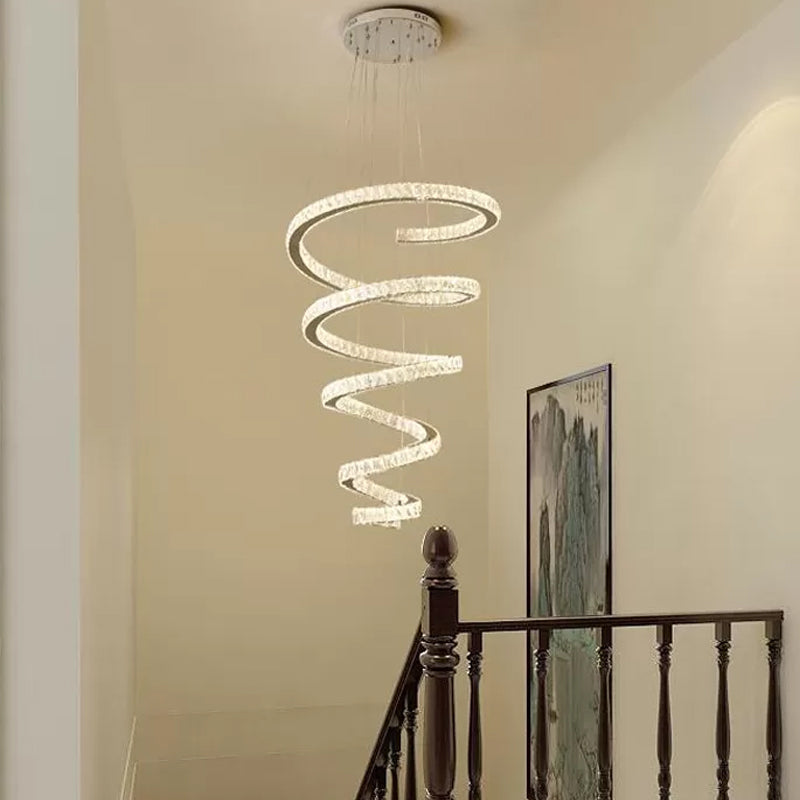 Spiral Chandelier Lamp Minimal Clear Crystal LED Pendant Light Kit for Living Room Clear 31.5