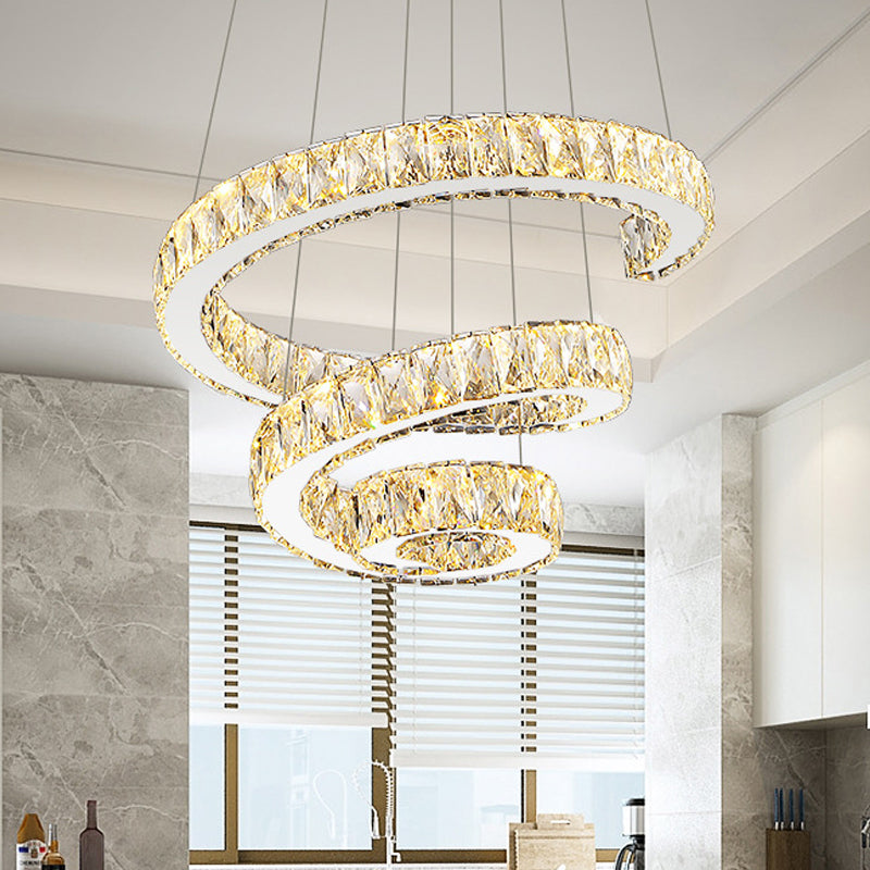 Spiral Chandelier Lamp Minimal Clear Crystal LED Pendant Light Kit for Living Room Clear 18