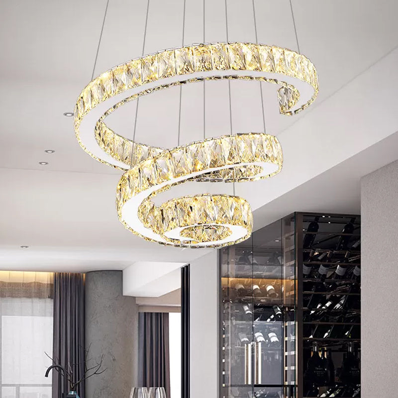 Spiral Chandelier Lamp Minimal Clear Crystal LED Pendant Light Kit for Living Room Clear 23.5