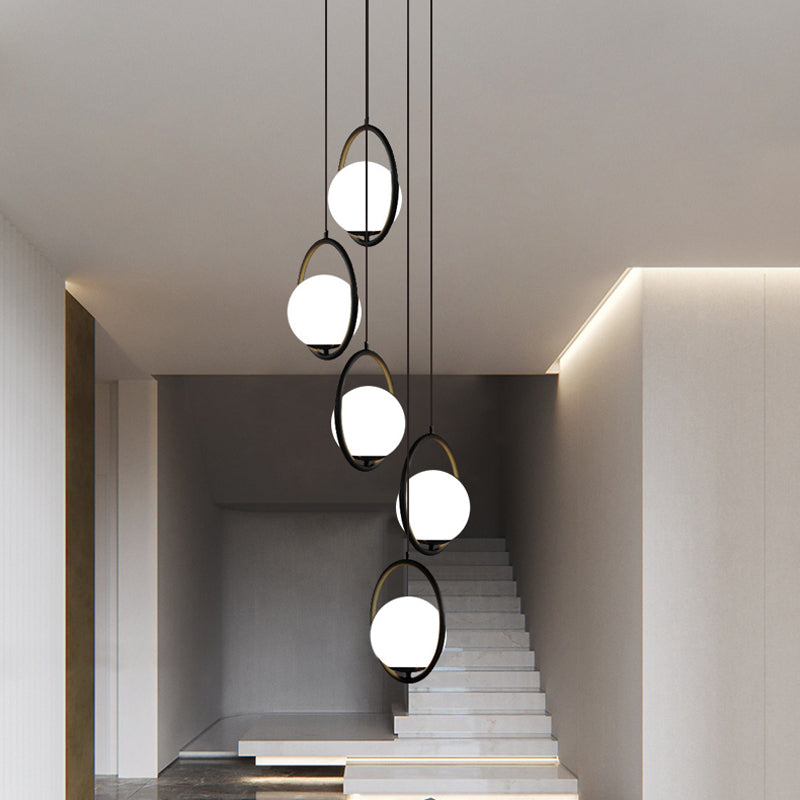 Black Globe Multi Light Chandelier Simple Glass Pendant Lighting Fixture for Stairs Black B Clearhalo 'Ceiling Lights' 'Modern Pendants' 'Modern' 'Pendant Lights' 'Pendants' Lighting' 2025413