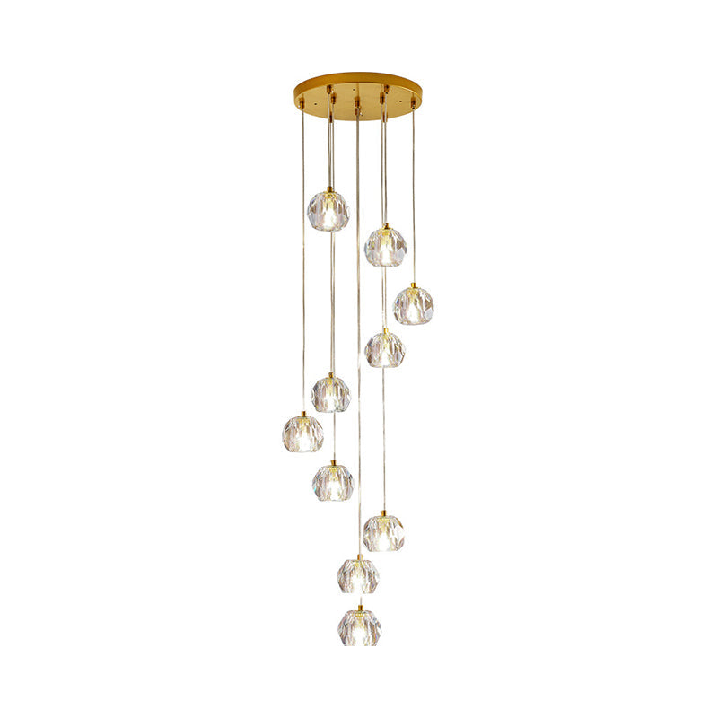 Ball Clear Glass Multi Pendant Modern Style Gold Pendulum Light with Spiral Design for Stairs Clearhalo 'Ceiling Lights' 'Modern Pendants' 'Modern' 'Pendant Lights' 'Pendants' Lighting' 2025482