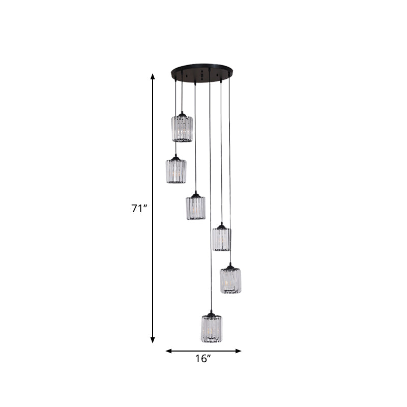 Cylinder Cluster Pendant Light Minimalist Clear Crystal Black Drop Lamp for Stairs Clearhalo 'Ceiling Lights' 'Modern Pendants' 'Modern' 'Pendant Lights' 'Pendants' Lighting' 2025523