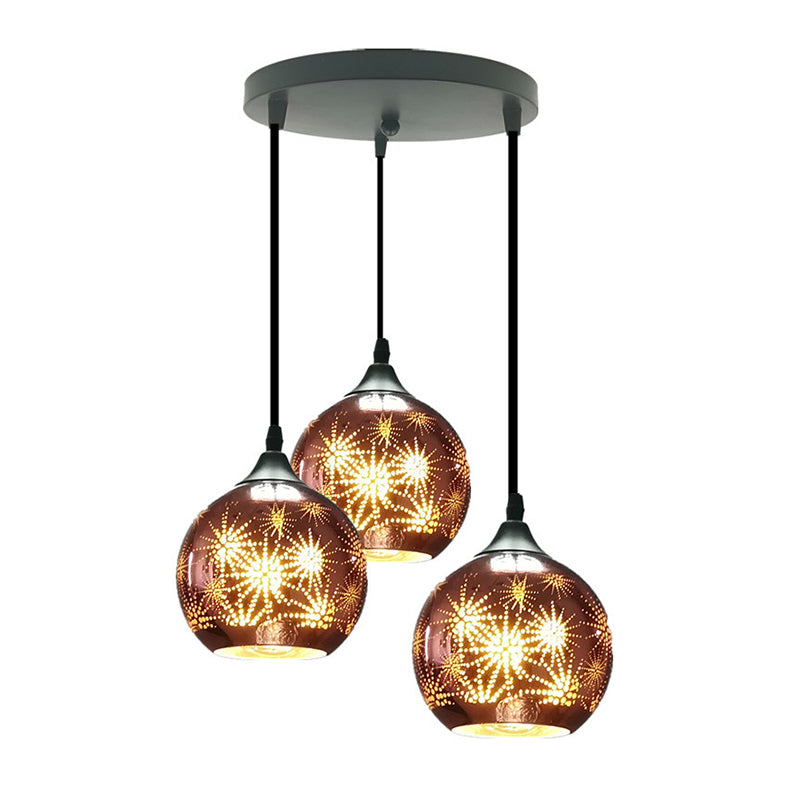 Globe Hanging Ceiling Light Modernist Firework Glass Bronze Suspension Lighting for Corridor 3 Bronze Clearhalo 'Ceiling Lights' 'Chandeliers' 'Glass shade' 'Glass' 'Modern Pendants' 'Modern' 'Pendant Lights' 'Pendants' Lighting' 2025786