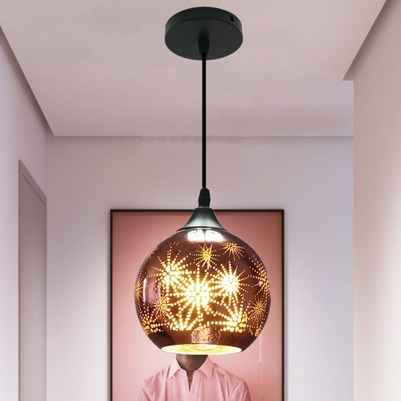 Globe Hanging Ceiling Light Modernist Firework Glass Bronze Suspension Lighting for Corridor 1 Bronze Clearhalo 'Ceiling Lights' 'Chandeliers' 'Glass shade' 'Glass' 'Modern Pendants' 'Modern' 'Pendant Lights' 'Pendants' Lighting' 2025792