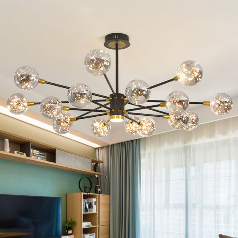 Starburst Hanging Ceiling Light Modern Metal Living Room LED Chandelier with Orb Glass Shade Clearhalo 'Ceiling Lights' 'Chandeliers' 'Glass shade' 'Glass' 'Modern Chandeliers' 'Modern' Lighting' 2025885