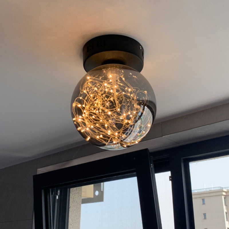 Orb Smoke Grey Glass Flush Ceiling Light Modernism LED Flush Mount with Inner Glowing String Black Clearhalo 'Ceiling Lights' 'Close To Ceiling Lights' 'Close to ceiling' 'Flush mount' Lighting' 2026024