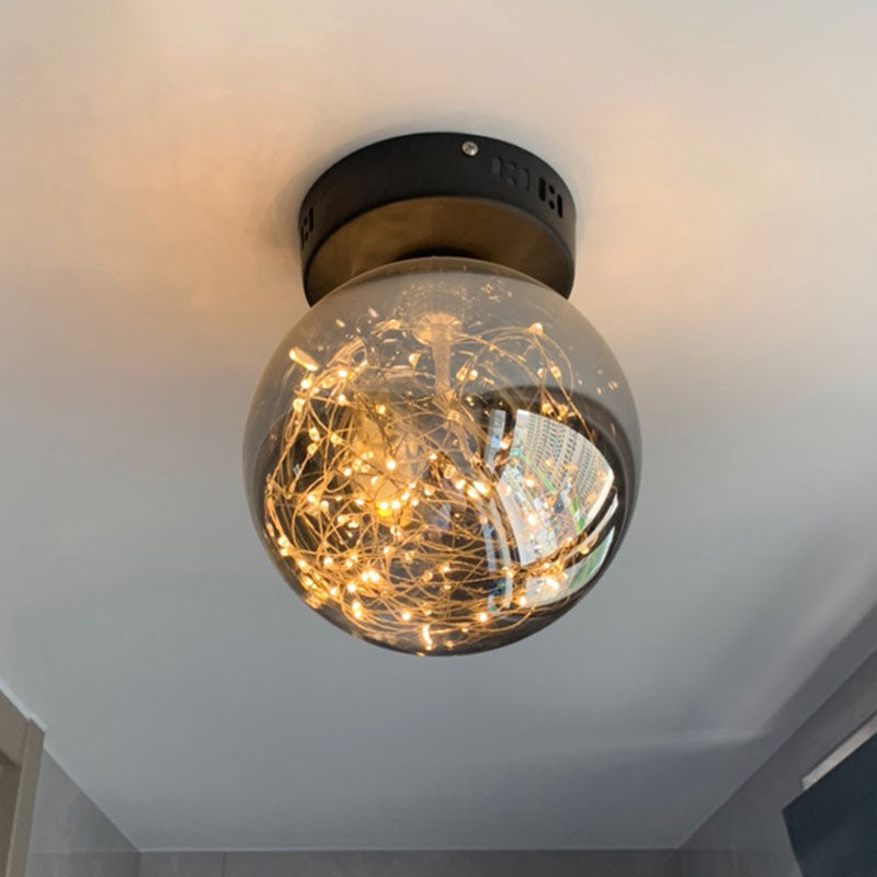 Orb Smoke Grey Glass Flush Ceiling Light Modernism LED Flush Mount with Inner Glowing String Clearhalo 'Ceiling Lights' 'Close To Ceiling Lights' 'Close to ceiling' 'Flush mount' Lighting' 2026025