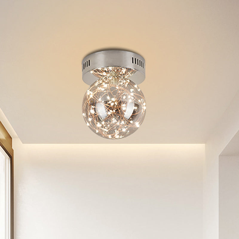 Orb Smoke Grey Glass Flush Ceiling Light Modernism LED Flush Mount with Inner Glowing String Clearhalo 'Ceiling Lights' 'Close To Ceiling Lights' 'Close to ceiling' 'Flush mount' Lighting' 2026027