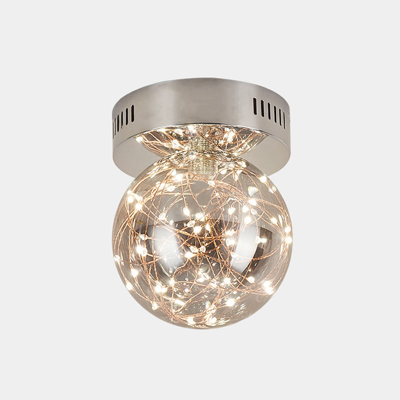 Orb Smoke Grey Glass Flush Ceiling Light Modernism LED Flush Mount with Inner Glowing String Clearhalo 'Ceiling Lights' 'Close To Ceiling Lights' 'Close to ceiling' 'Flush mount' Lighting' 2026028