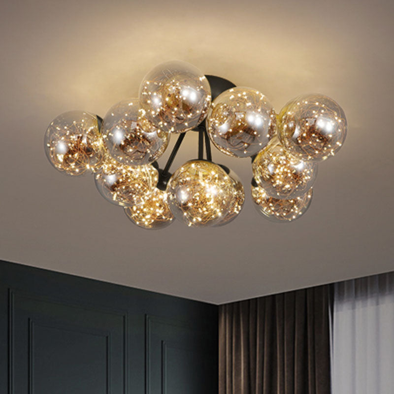 Ball Flushmount Light Modernist Smoke Grey Glass LED Starry Ceiling Lighting for Bedroom 11 Black Clearhalo 'Ceiling Lights' 'Close To Ceiling Lights' 'Close to ceiling' 'Flush mount' Lighting' 2026036