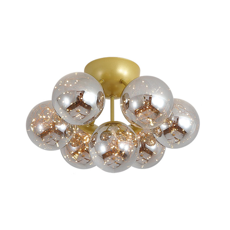 Ball Flushmount Light Modernist Smoke Grey Glass LED Starry Ceiling Lighting for Bedroom 7 Gold Clearhalo 'Ceiling Lights' 'Close To Ceiling Lights' 'Close to ceiling' 'Flush mount' Lighting' 2026043