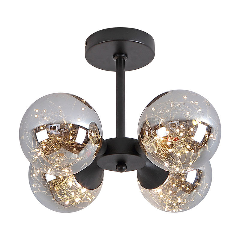 Spherical LED Semi Flush Light Modern Glass 4-Light Bedroom Ceiling Flush Mount Clearhalo 'Ceiling Lights' 'Close To Ceiling Lights' 'Close to ceiling' 'Semi-flushmount' Lighting' 2026057