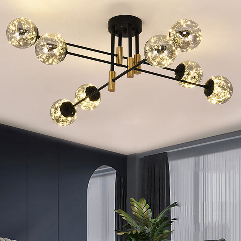 Nordic Ball Semi Flush Light Fixture Smoke Glass Living Room Starry Ceiling Lamp in Black Clearhalo 'Ceiling Lights' 'Close To Ceiling Lights' 'Close to ceiling' 'Semi-flushmount' Lighting' 2026059