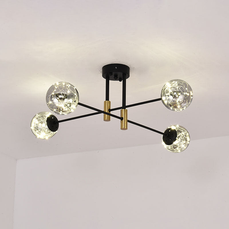 Nordic Ball Semi Flush Light Fixture Smoke Glass Living Room Starry Ceiling Lamp in Black 4 Black Clearhalo 'Ceiling Lights' 'Close To Ceiling Lights' 'Close to ceiling' 'Semi-flushmount' Lighting' 2026063